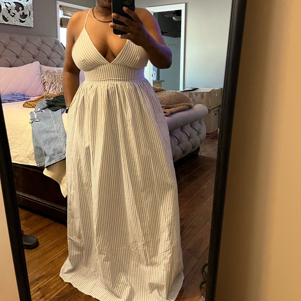 Sexy Cotton Striped Maxi Dress